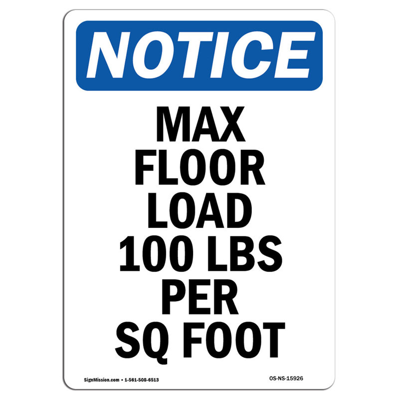 Max Floor Load 100 Lbs Sign