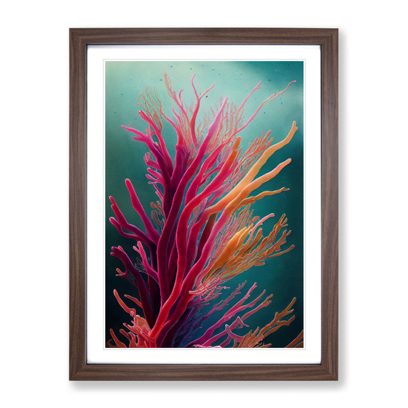 Fascinating Coral Reef - Single Picture Frame Painting, 34cm H x 25cm W x 2cm D, Walnut
