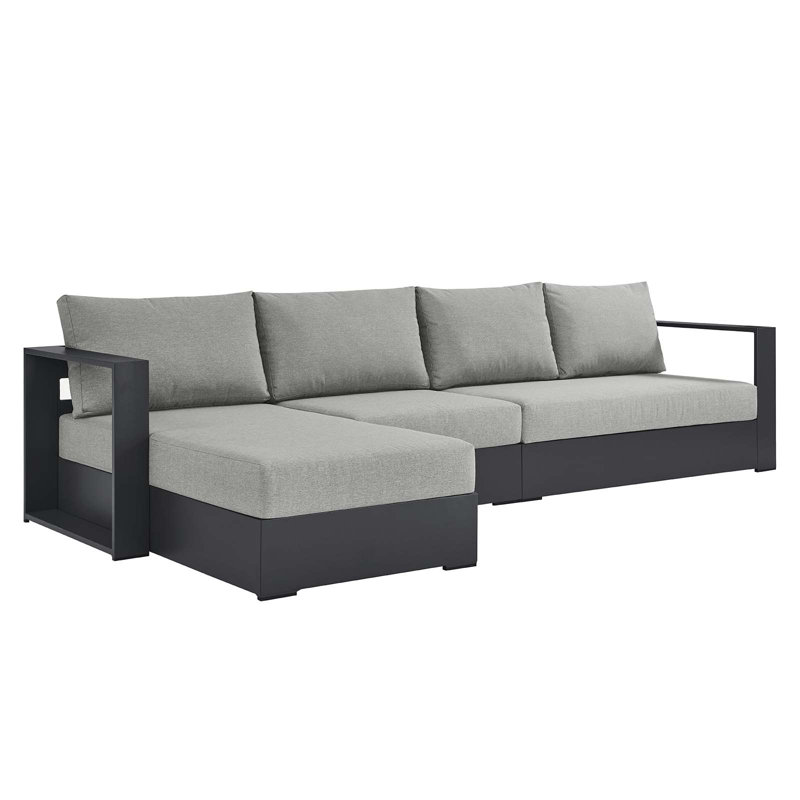 Modway Tahoe Outdoor Patio Powder-Coated Aluminum 3-Piece Left-Facing Chaise Sectional Sofa Set, Gray, Left Hand Facing