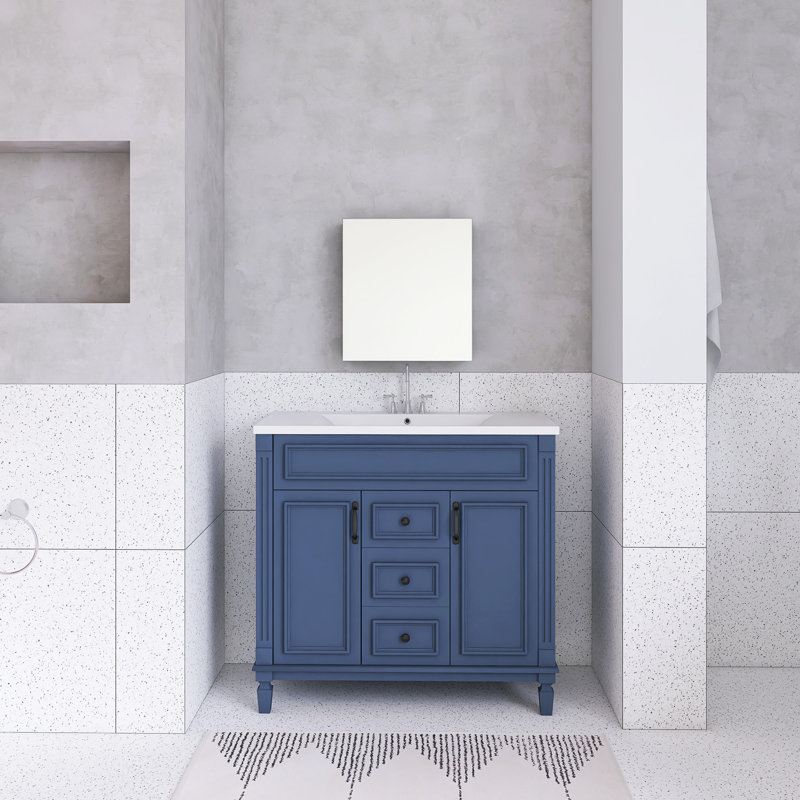 36'' Bathroom Vanity With Top Sink And 2 Soft Closing Doors, Blue