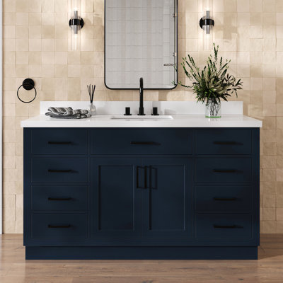 Tidworth Solid Wood Single Bathroom Vanity with 1.5'' White Quartz Top