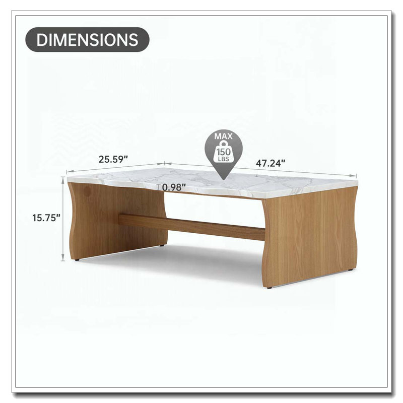 Living Room Waves Coffee Table, Natural Wood