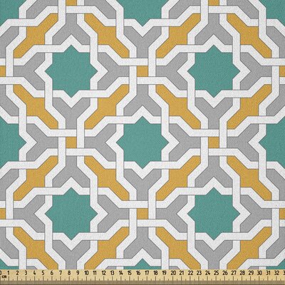 Ambesonne Teal Fabric By The Yard, Abstract Geometric Pattern Eastern Oriental Symmetric Design Print, Microfiber Fabric For Arts And Crafts Textiles -  East Urban Home, 3EC6515693984803B8E3C7D6DD8B7859