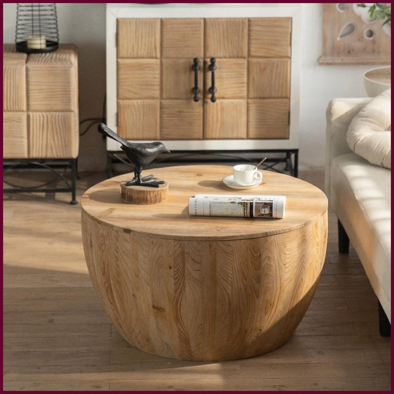Table basse 31,5 po en bois de sapin rétro avec rangement - Facile à nettoyer pour la vie, le bureau et la salle à manger
