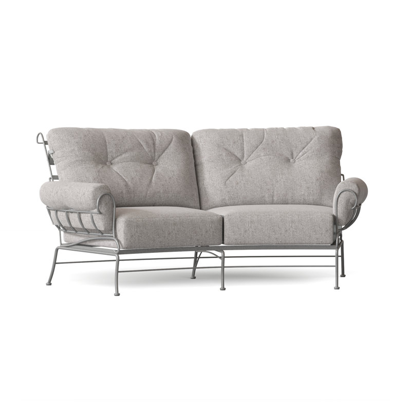 Terrace 82.5'' Wide Iron Loveseat with Cushions, Sesame, Pewter