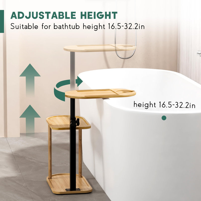 Plateau de baignoire, support pour baignoire contre le mur, tablette de rangement pour spa de luxe, 3 couches (naturel)