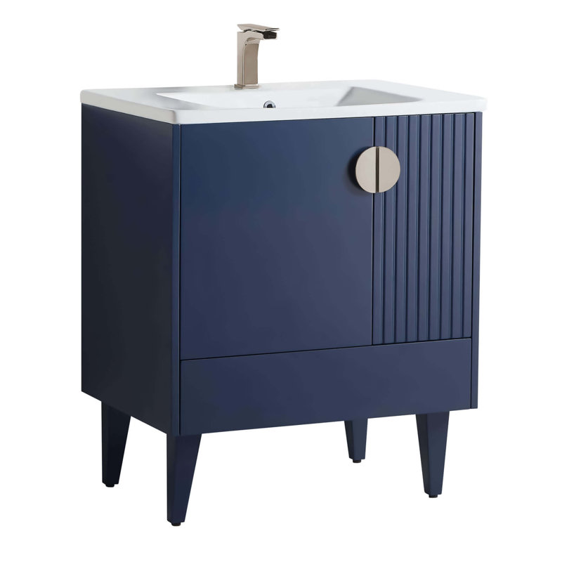 Ensemble de meuble-lavabo simple 30 po Saimah, Bleu marine, Nickel satiné