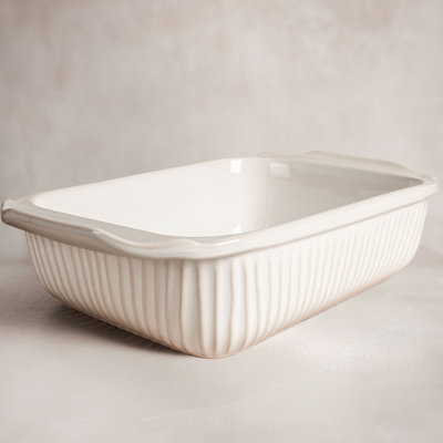 5.1Qt  Ceramic Casserole Dishes, Rectangular Bakeware with Wide Non-Slip Handles, Reactive Glaze, Oven Safe Lasagna Pans, Wedding Registry & Holiday Gift(White)