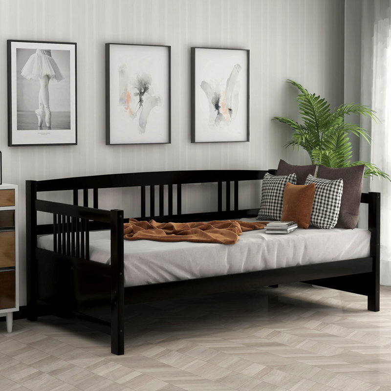 Lit de jour moderne en bois massif, multifonctionnel, taille simple, espresso, Twin, Espresso