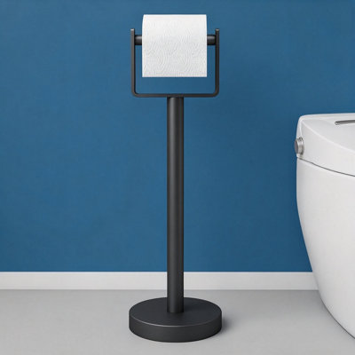 Free Standing Toilet Roll Holder Pedestal Toilet Paper Stand Black