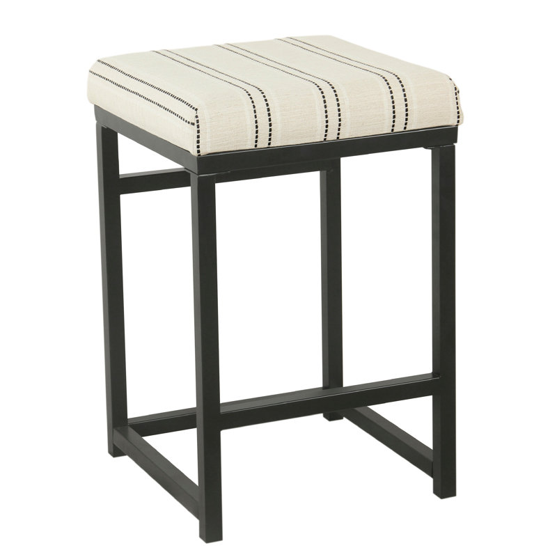 Tabouret de comptoir sans dossier Toko, polyester floral, métal, Rayé noir / blanc