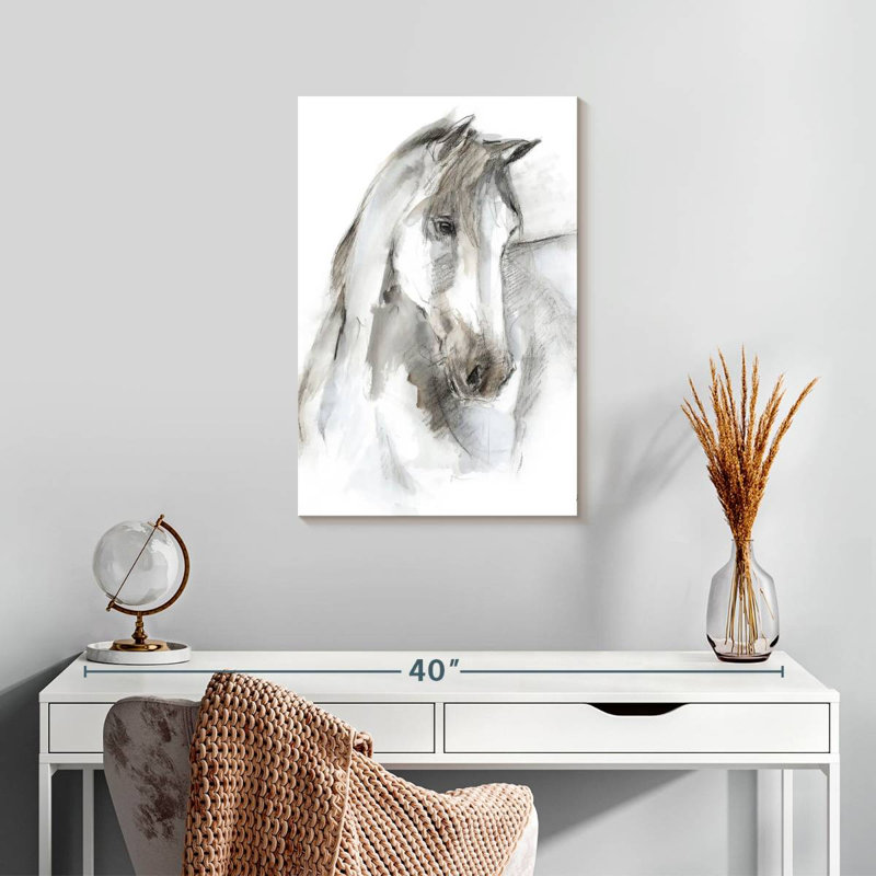 Aquarelle Brampt, étude de chevaux I, H 24 po x l 16 po