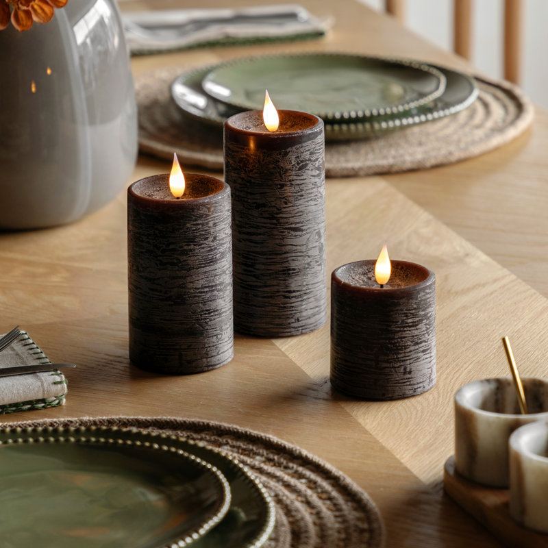 Unscented Flameless Pillar Candle with Plastic Holder, Mocha