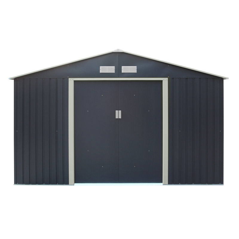 Rowlinson Trentvale 10x12 Metal Apex Shed with Foundation Kit, Light Grey