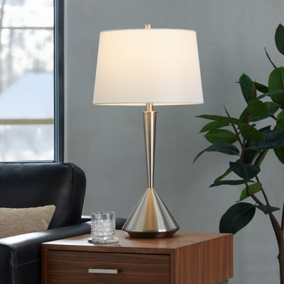 Modern Brushed Nickel Metal Table Lamps With Linen Shades, Set Of 2 For Elegant Lighting And Decor