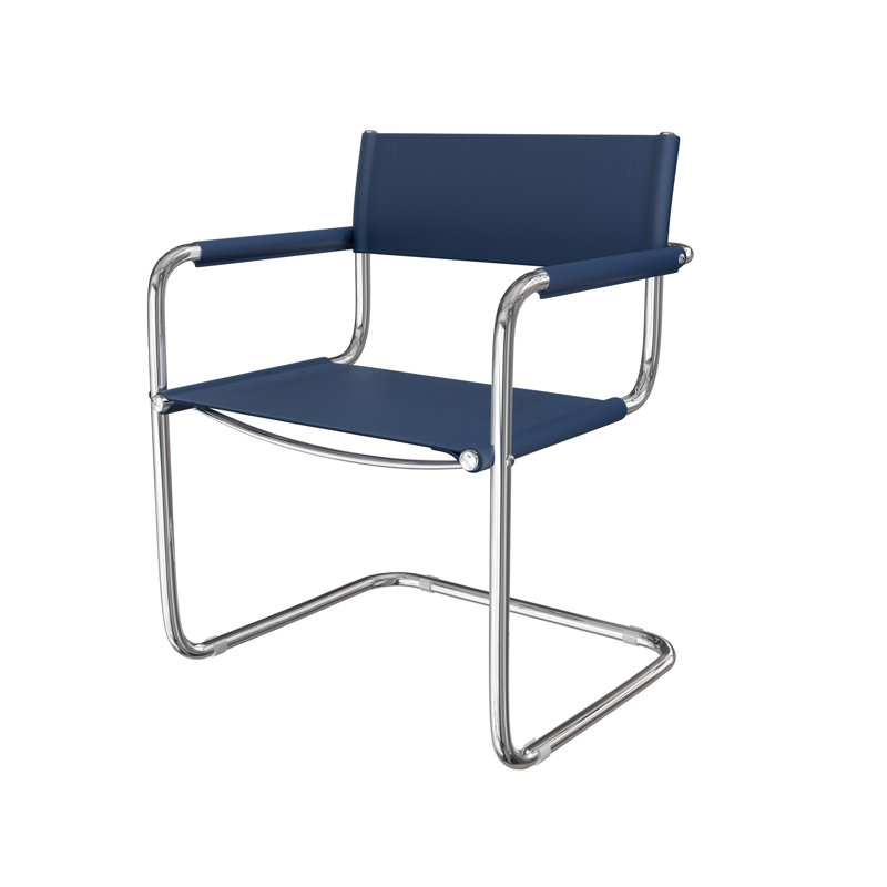 Momei Saddle Leather Accent Armchair with Stainless Steel Metal Frame, Blue