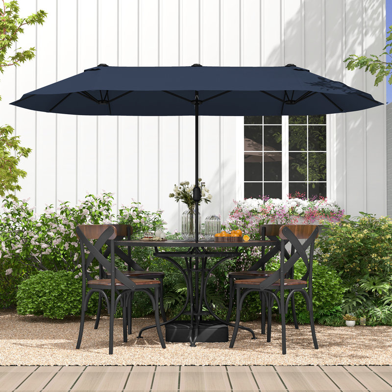 Parasol de patio à double face de 13 pieds avec verrou de sécurité à base de manivelle, Marine