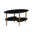 Table basse ovale noire en verre, table de salon moderne avec pieds en chêne et table de thé en verre trempé 3 couches-129933821