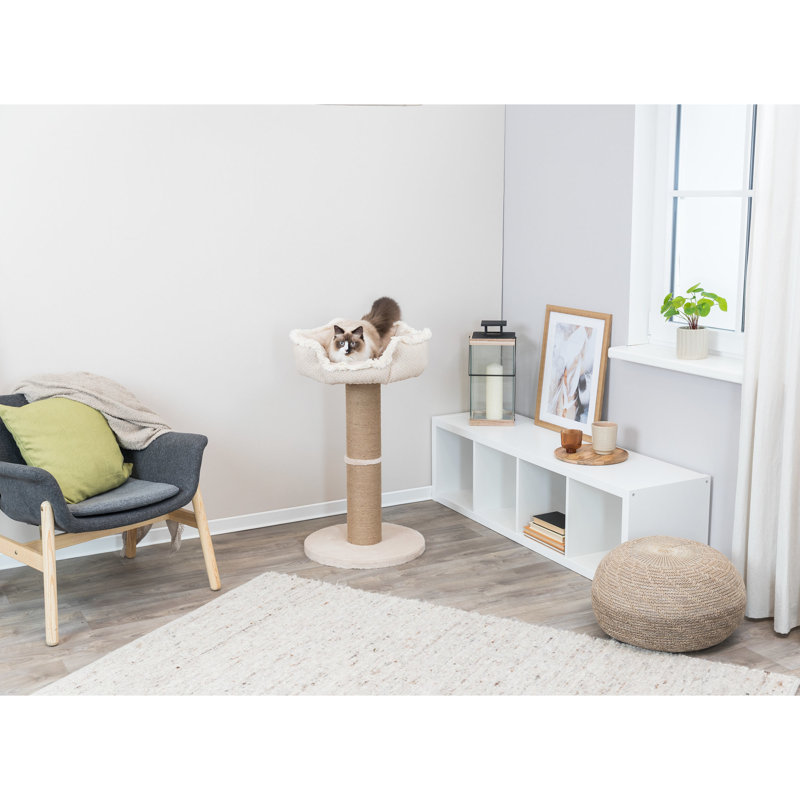 TRIXIE Boho 32" Cat Tree with Jute Scratching Post, Plush Platform with Removable Cat Bed, Thick Heavy Base Plate