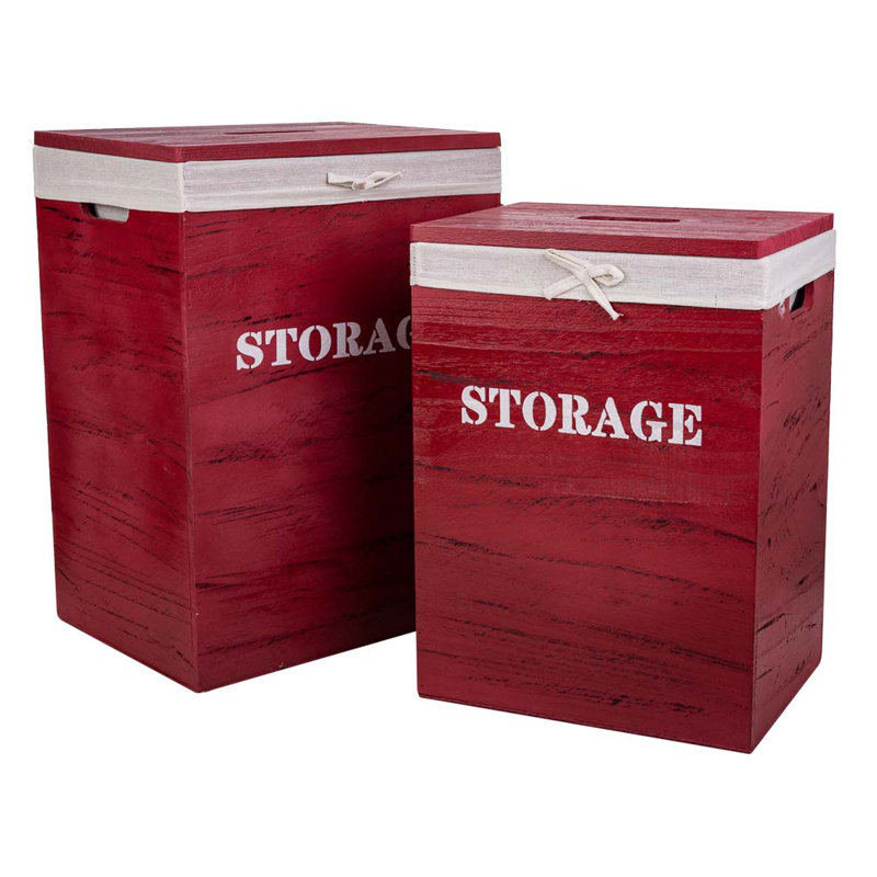 Wood Laundry Set with Handles, Red
