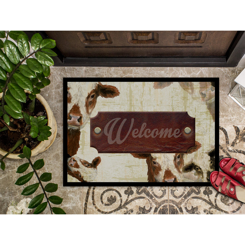 Paillasson d’intérieur antidérapant de vache welcome de derica, Rectangle 2 pi x 3 pi