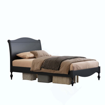 Structure de lit en bois avec tête de lit, lit plateforme rétro, tête de lit arquée traditionnelle et pied de lit, grand rangement sous le lit, aucun sommier tapissier requis, assemblage facile