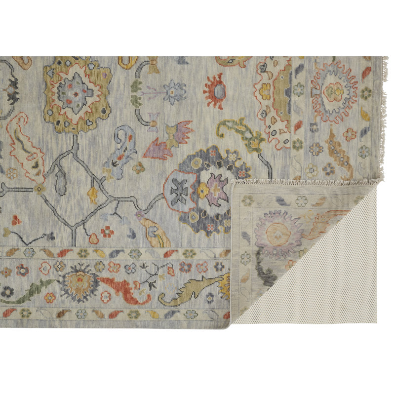 Karina Hand Knotted Wool Floral Area Rug in Orange/Yellow/Ivory, Rectangle 7'9" x 9'9"