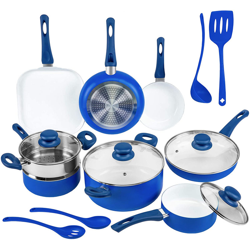 Batterie de cuisine en céramique antiadhésive 16 pièces Ivation, Bleu