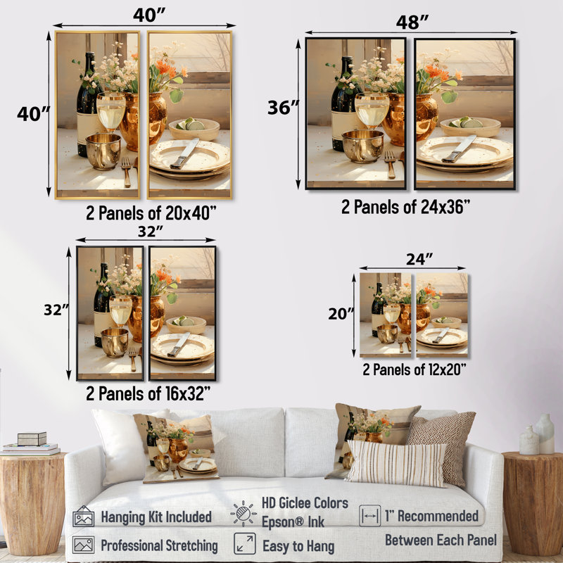 «Beige Wine Essence Kitchen», ensemble de 2 pièces d'art mural sur toile, 36" H x 48" W, Impression encadrée flottante, Black