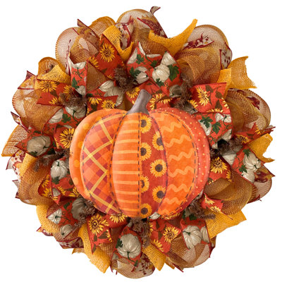 Harvest Wreath Pumpkins and Sunflowers Handmade