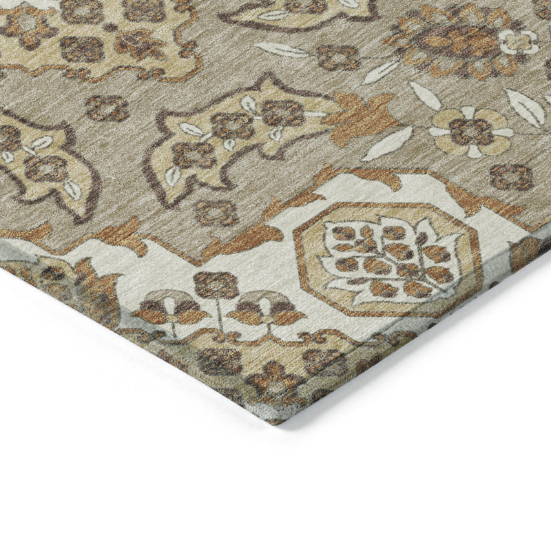 Machine Washable Indoor/Outdoor Xhevrie Taupe Rug, Rectangle 10' x 14'