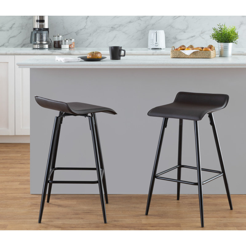 Kalsum Upholstered Counter Stool with Metal Frame, Espresso, Counter Stool (26” Seat Height)