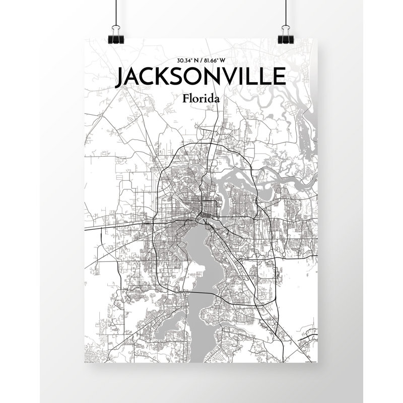 Jacksonville City Map - No Frame Print, 70.8cm H x 40.6cm W