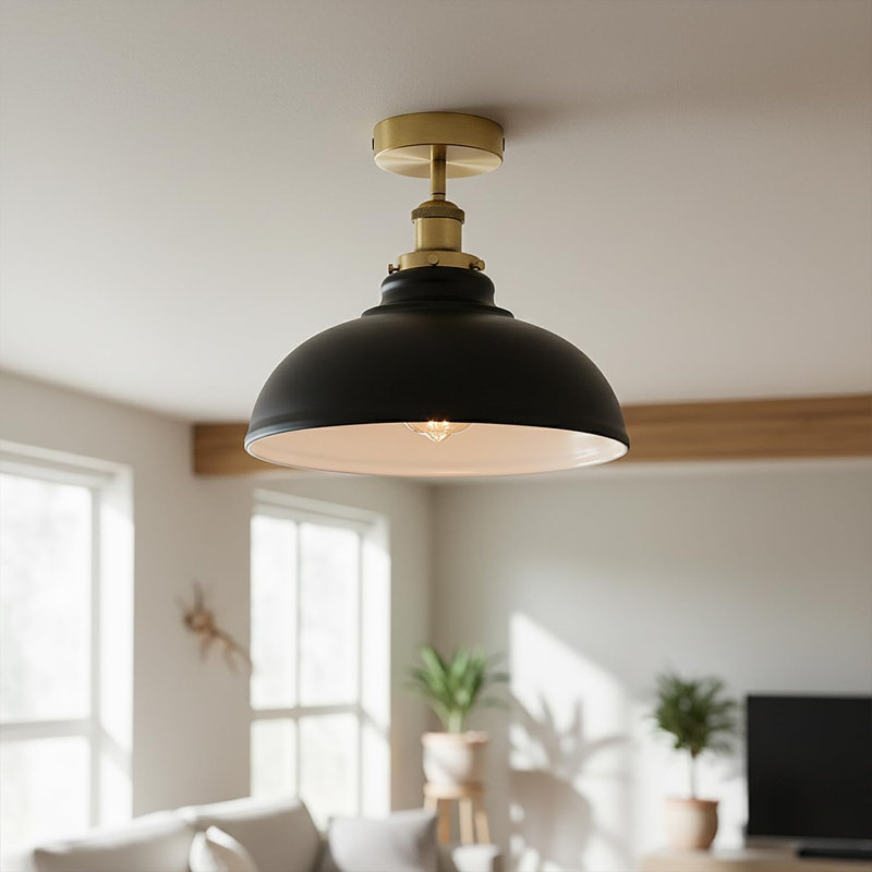 Plafonnier semi-encastré avec abat-jour en métal Curvy, Noir intérieur blanc