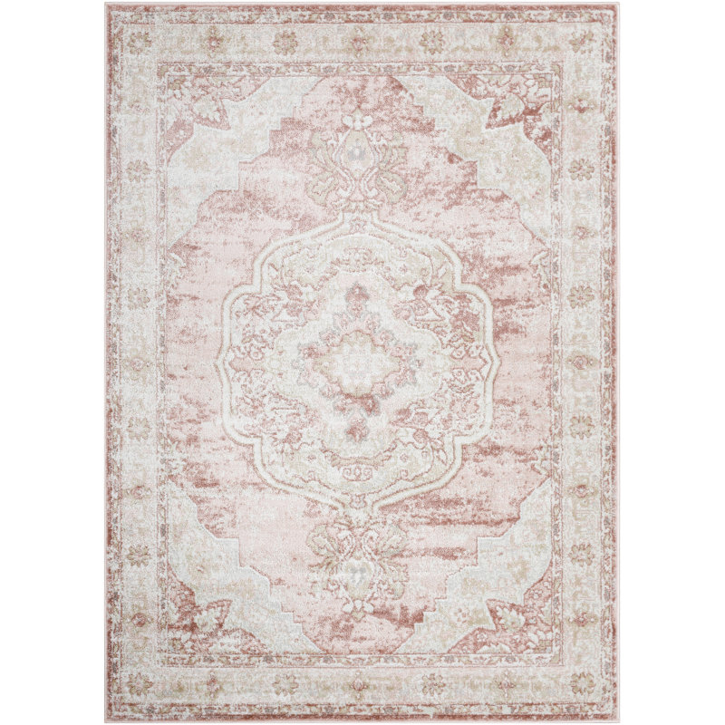Tapis oriental rose / crème Brick, Carré 8 pi