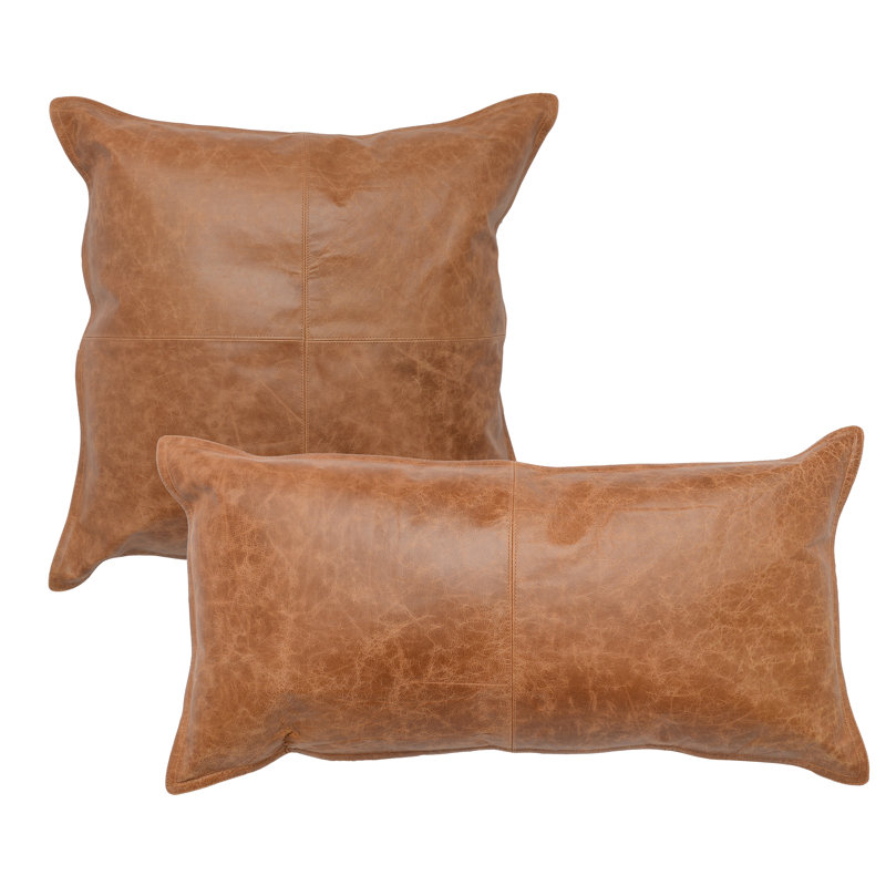 Kosas Home Cheyenne 100% Leather Throw Pillow, Chestnut Brown, 14" x 26", Rectangular
