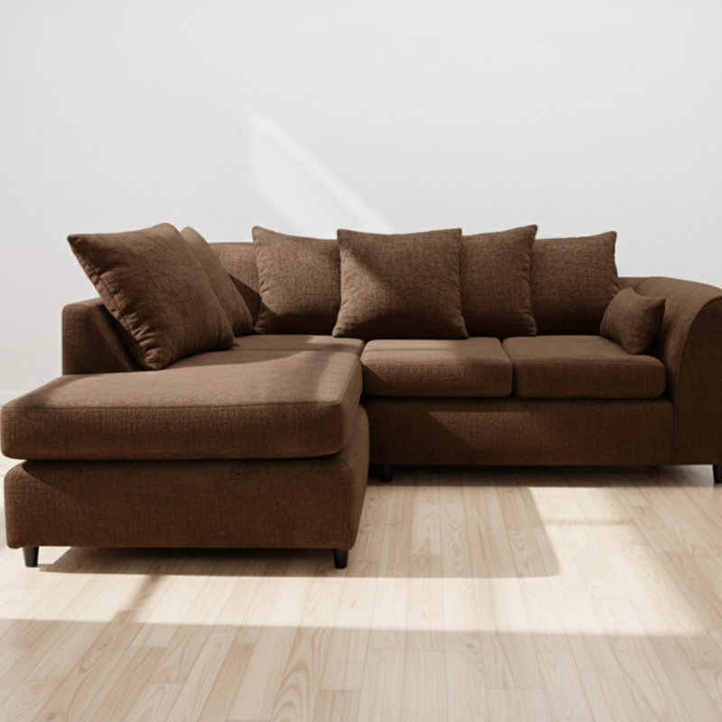 4 Seater Sofa & Chaise, Left, Brown