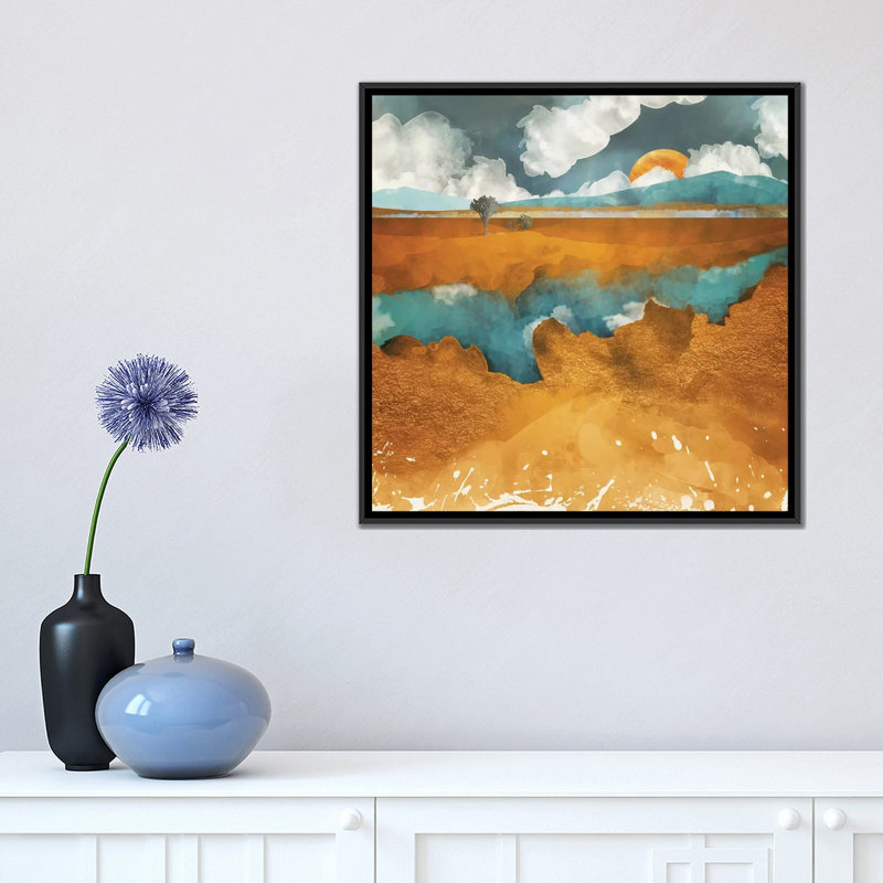 River du désert, H 18 po x l 18 po x P 1,5 po, Toile avec cadre noir, Pas de tapis