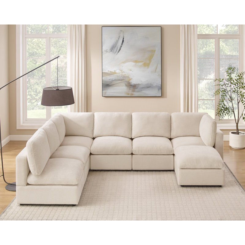 Canapé modulaire rembourré 7 pièces 7 pièces, Polyester beige