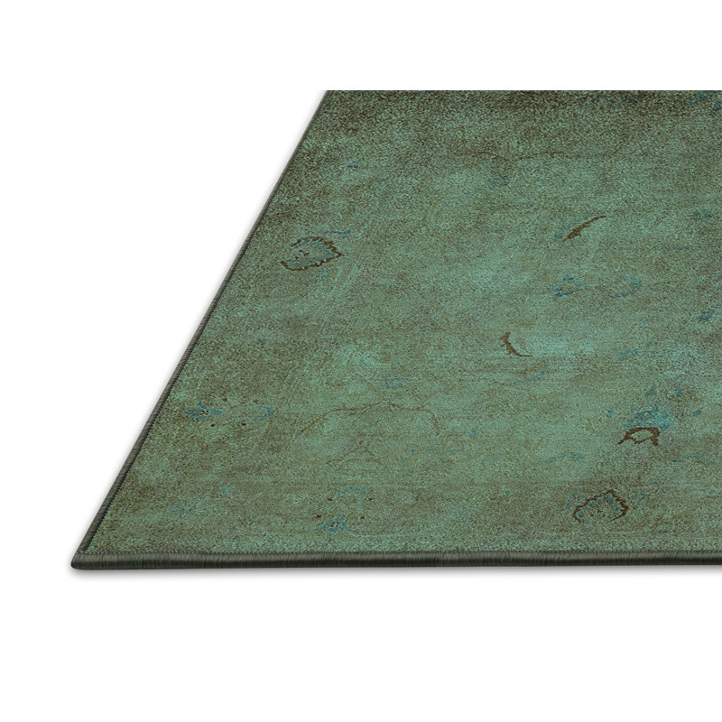 Tapis bleu / noir en laine / polyester tissé à la machine Cordis, Rectangle 7 pi x 10 pi