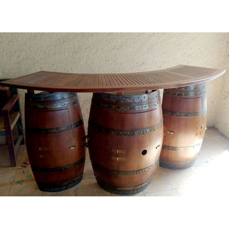 72'' Rustic Teak and Recycled Wine Barrel Foldable Home Bar
