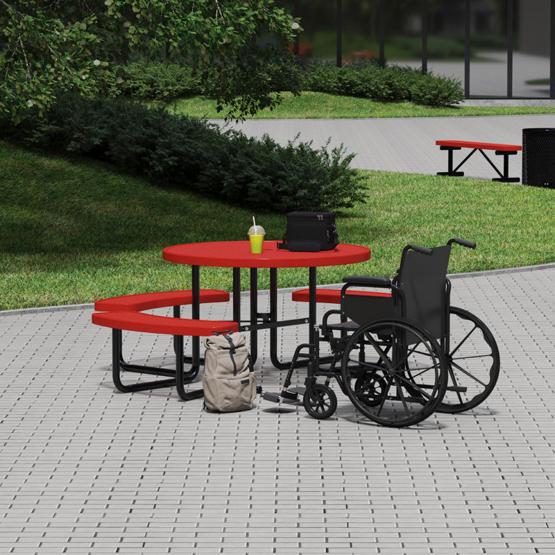 Leisure Craft 46" Round ADA Accessible Outdoor Picnic Table with 3 Bench Seats, Red