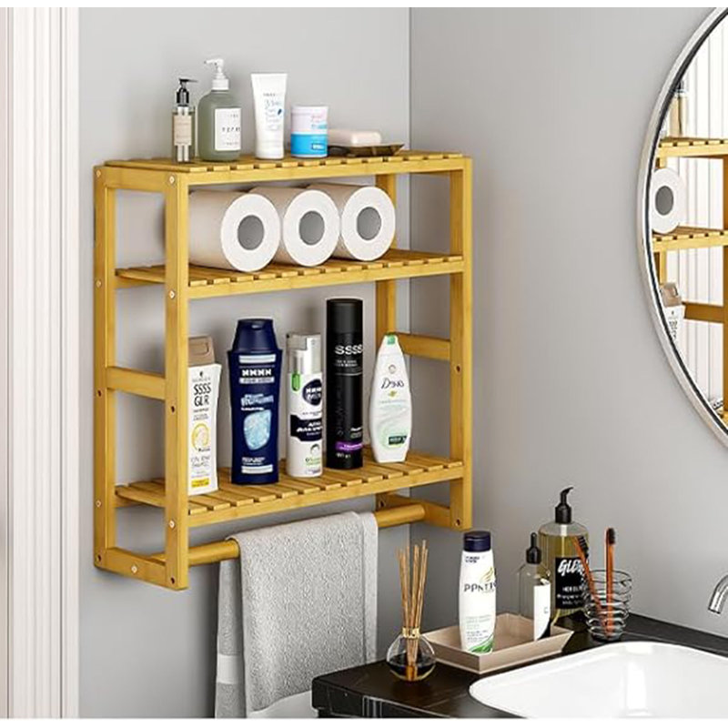 Bathroom Shelf Storage Adjustable Bamboo shelf ,3-Tier Over Toilet Rack Bathroom Organizer , Natural