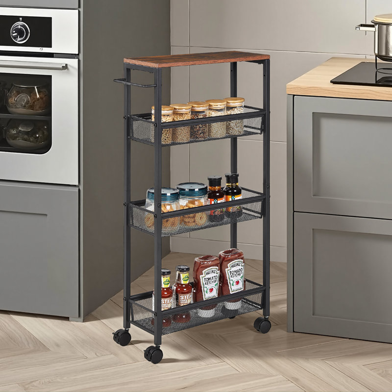 Utility Slim Rolling Cart, 4-Tier Storage Cart, Narrow Cart With Handle, Kitchen Cart Tower Rack, Laundry Room Organization, Mobile Bathroom Shelving Unit Organizer For Small Space