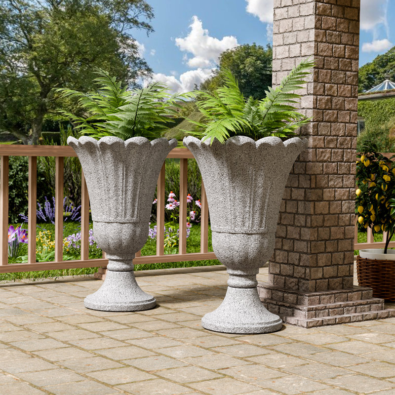 2-Pack Petal Shaped Pedestal Planters, 23.6" Tall Outdoor Flower Pots With Solid Base, Elegant Pattern, Weather-Resistant HDPE
