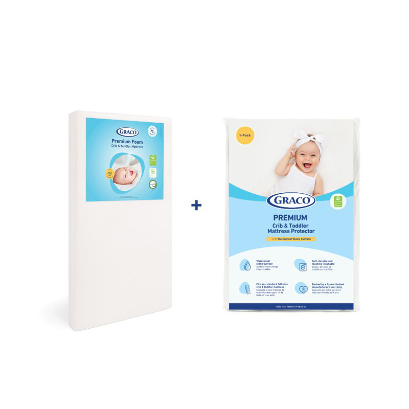 Graco Premium Crib and Toddler Bed Mattress, Mattress and Protector (2pk)