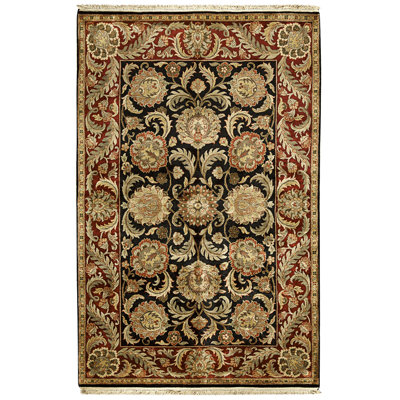 Tapis noir et rouge noué à la main de haute qualité