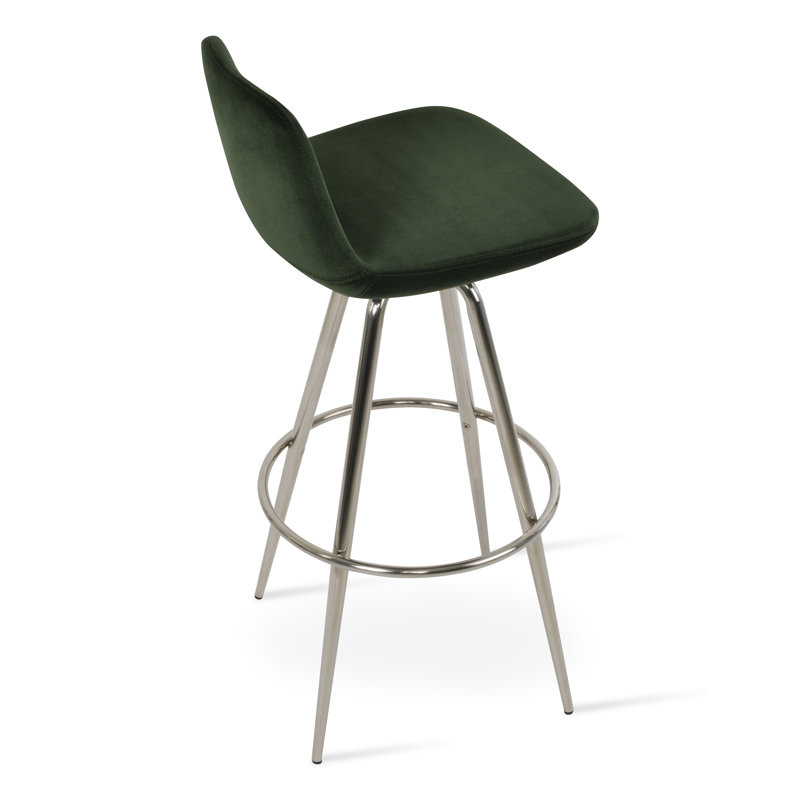 Pera Swivel Counter & Bar Stool, Silver, Dark Green, Counter Stool (24" Seat Height)