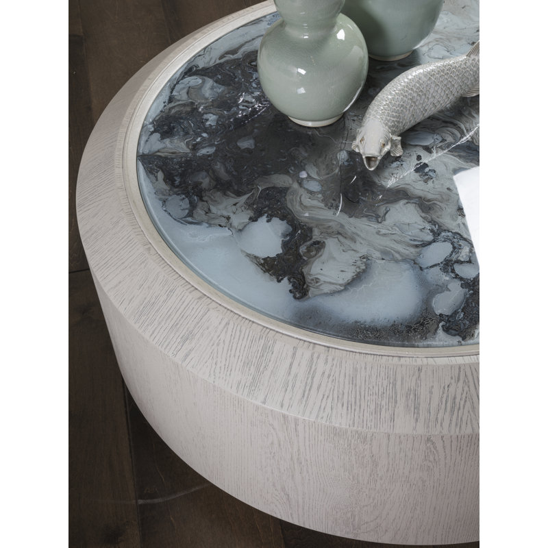 Gray Round White Oak Contemporary Cocktail Table