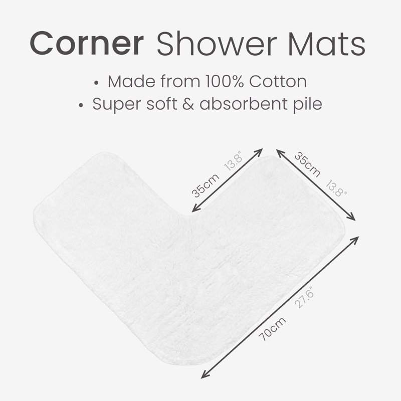 Afruza Corner Shower Bath Mat, White